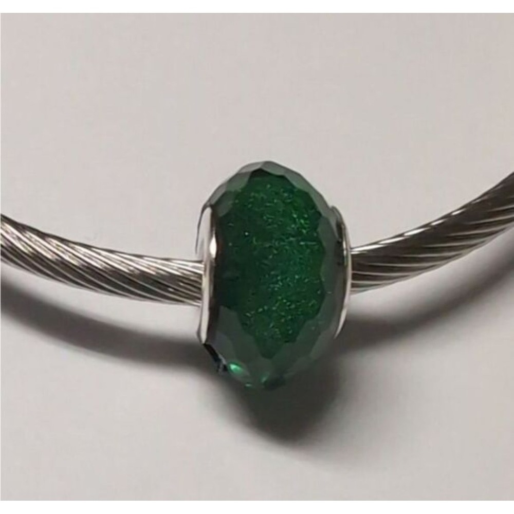 Green Faceted Glass Charm Bead for European Bracelets Emerald Sparkle Jewel